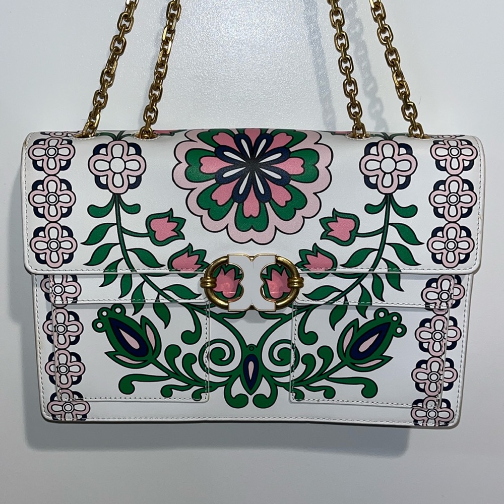 PRICE IS FIRM! Tory Burch Gemini Link Chain Printed Leather Crossbody - Picture 3 of 17